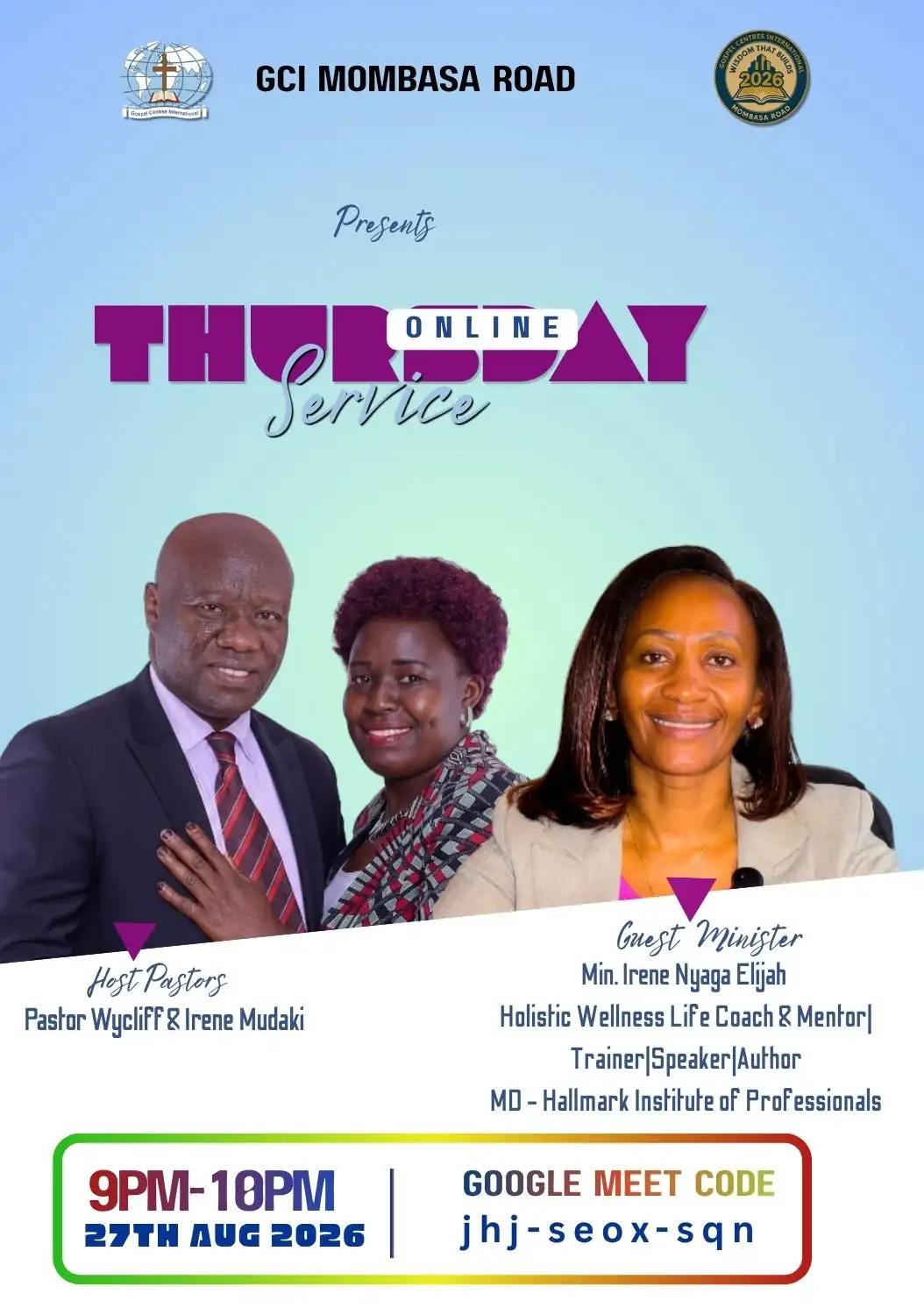 Irene Nyaga Elijah as guest minister at GCI Mombasa Road Thursday Service